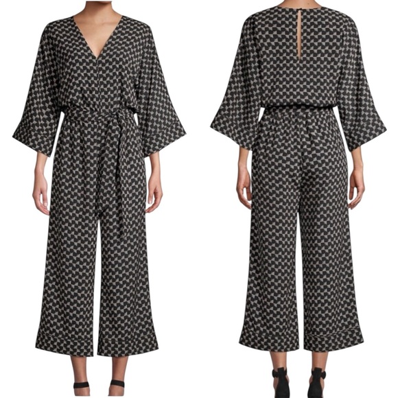 Joie Pants - Joie Burgess Jumpsuit Black Wide Leg Cropped Geometric Print Belted Women’s S